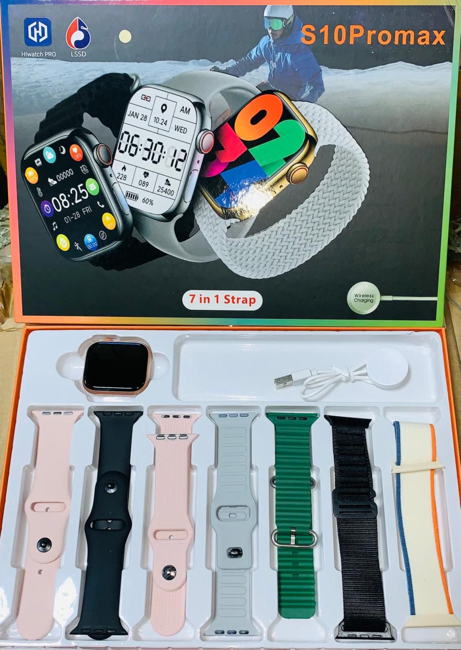 S10 ProMax Smart Watch Series 9 | 7‑in‑1 Straps Set | Bluetooth Calling, Music, Fitness & Wireless Charging